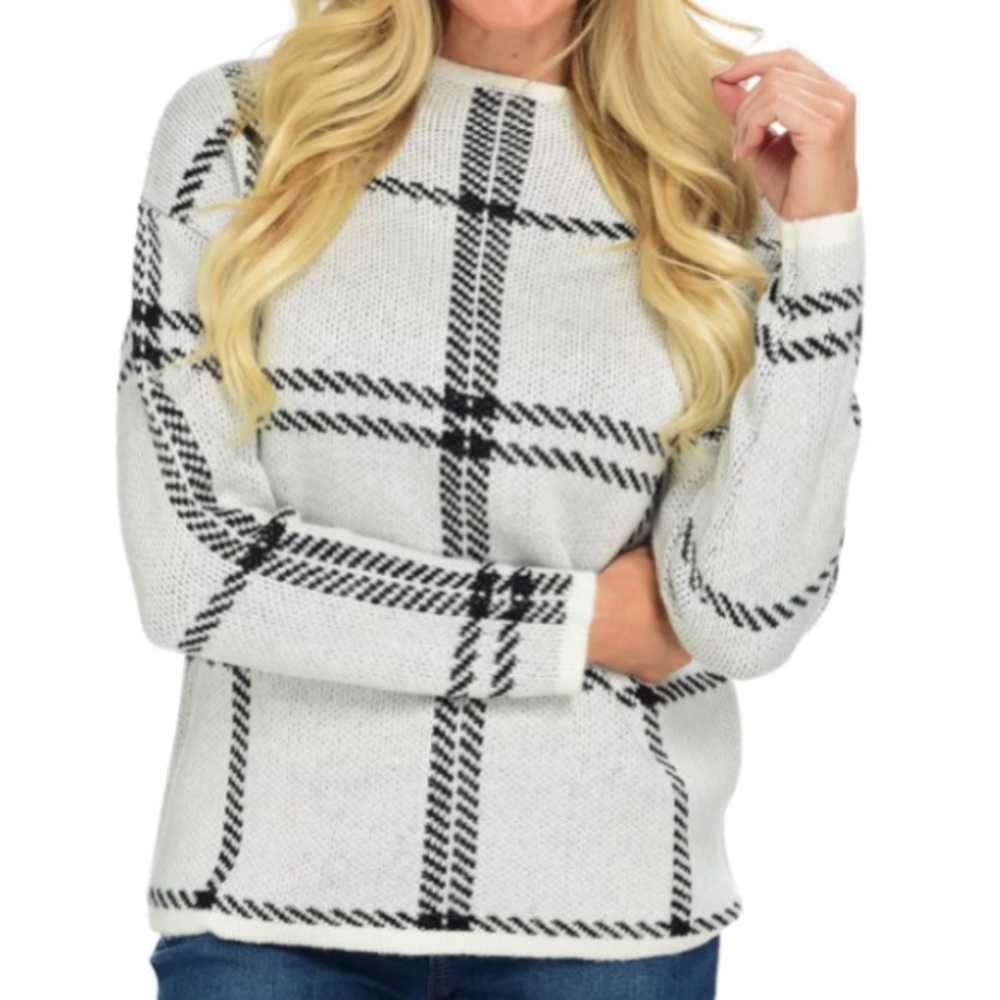 New Christopher and & Banks large scale‎ black white plaid sweater small